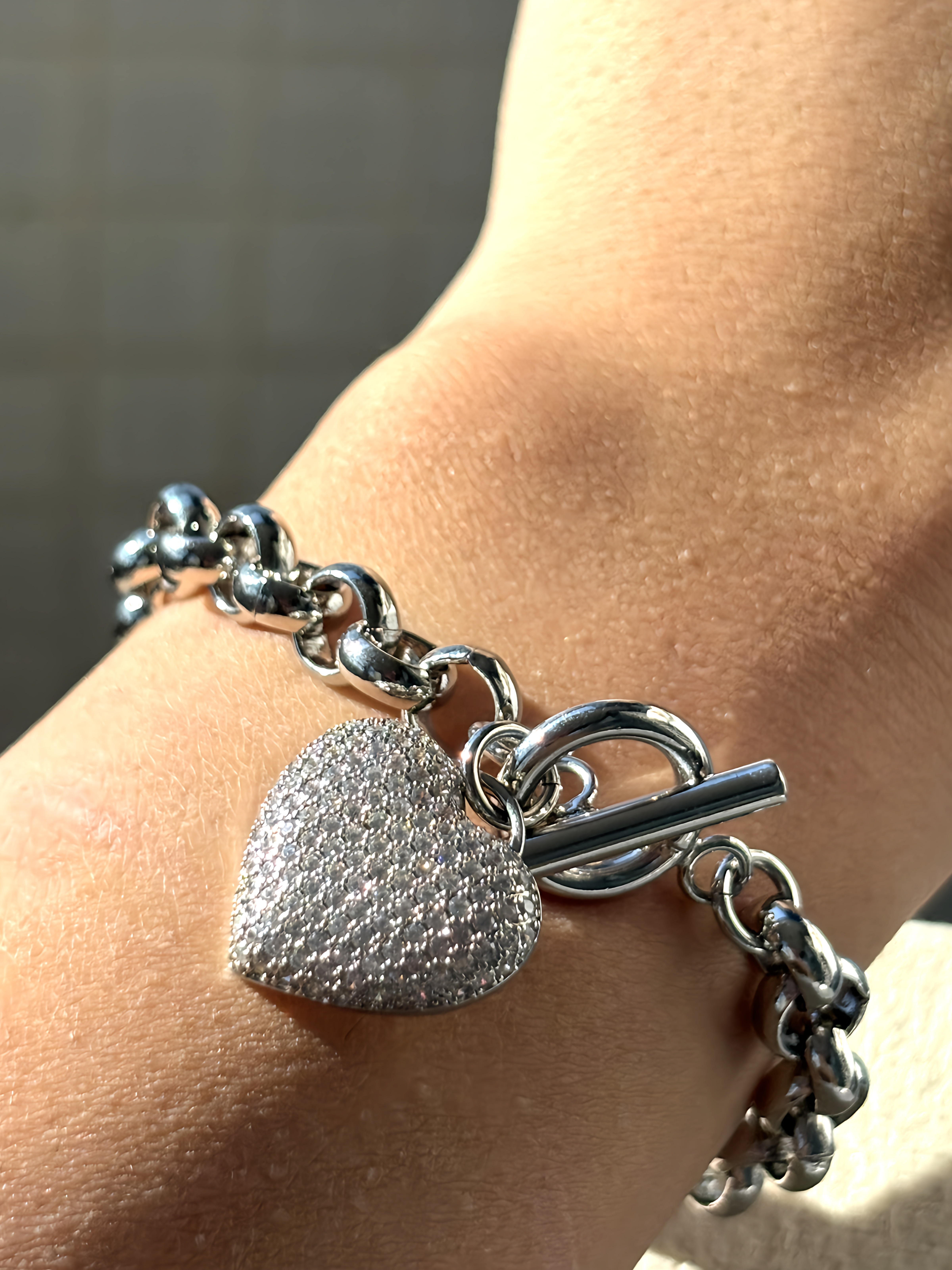 Pulseira Prata Coração Cravejado